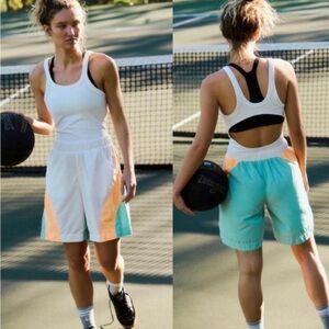 FP Movement by Free People Colorblock Jumpsuit in White, Orange, and Blue